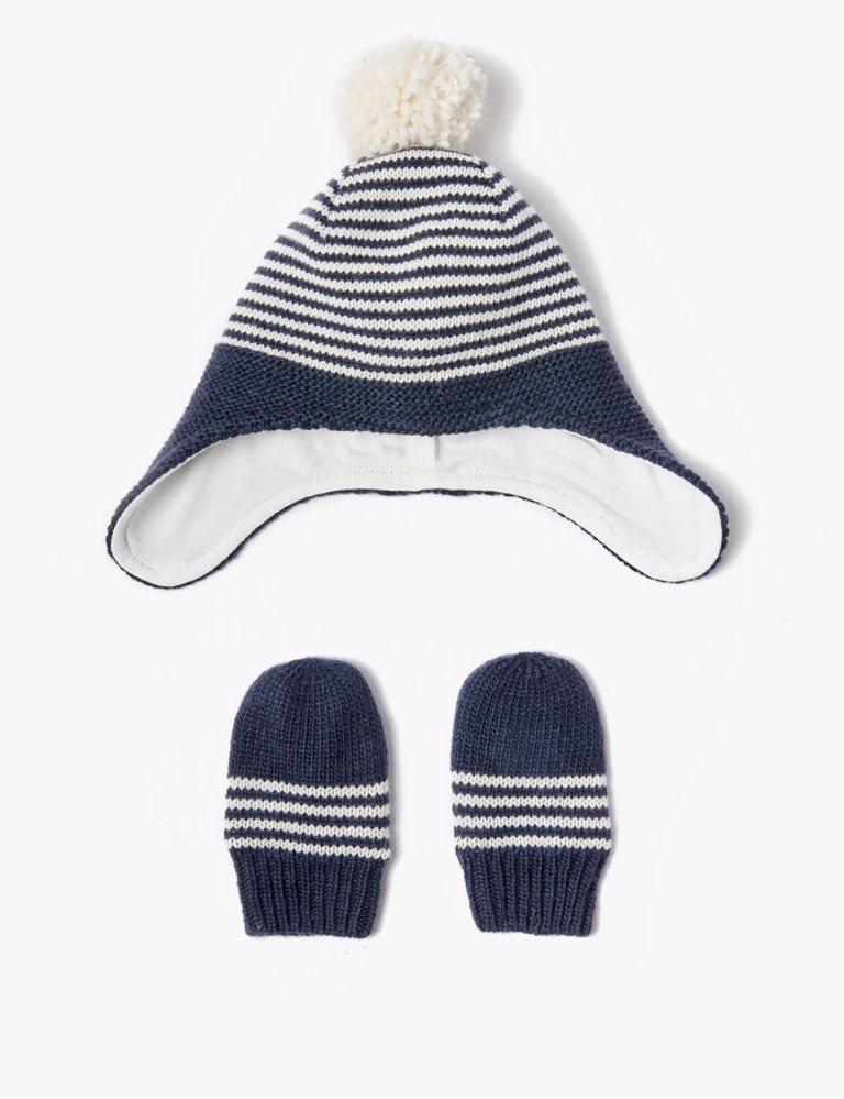 Baby Striped Trapper Hat & Mitten Set (0-12 Months) 1 of 1