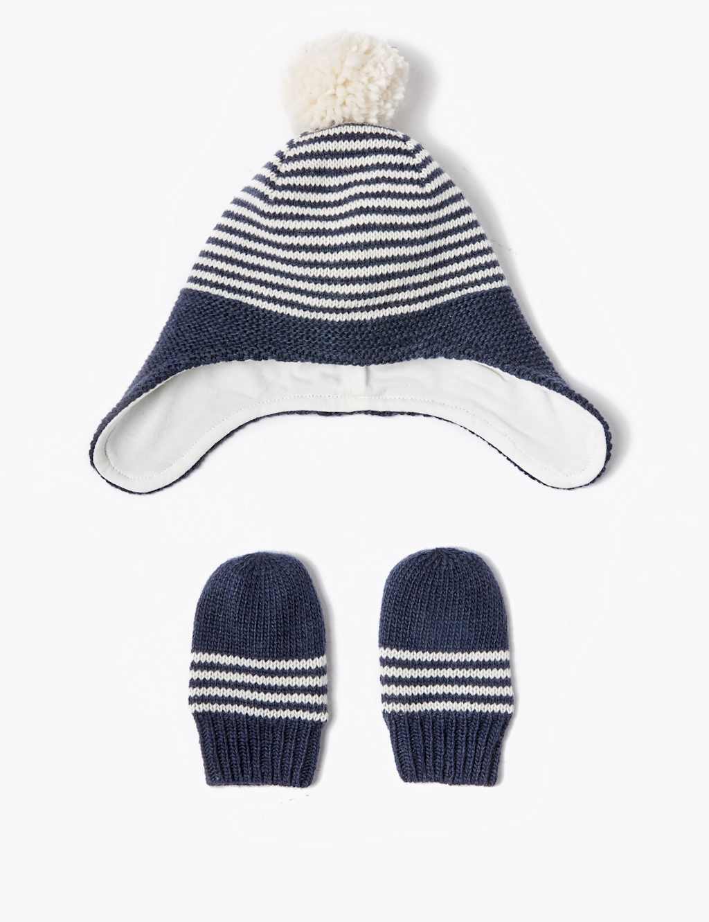 Baby Striped Trapper Hat & Mitten Set (012 Months) M&S