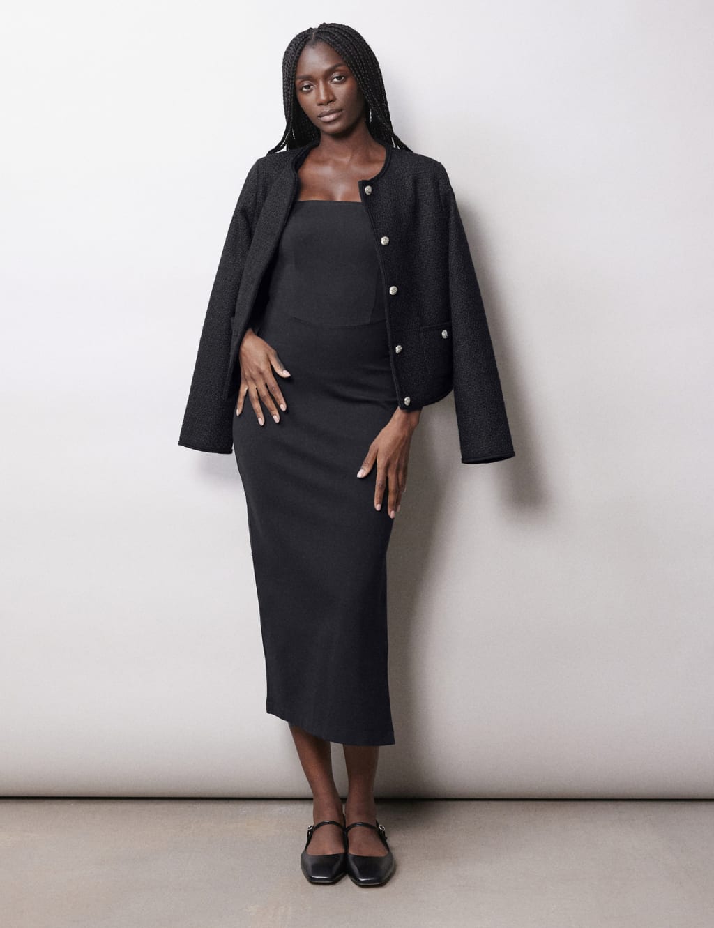 Bodycon black midi skirt top