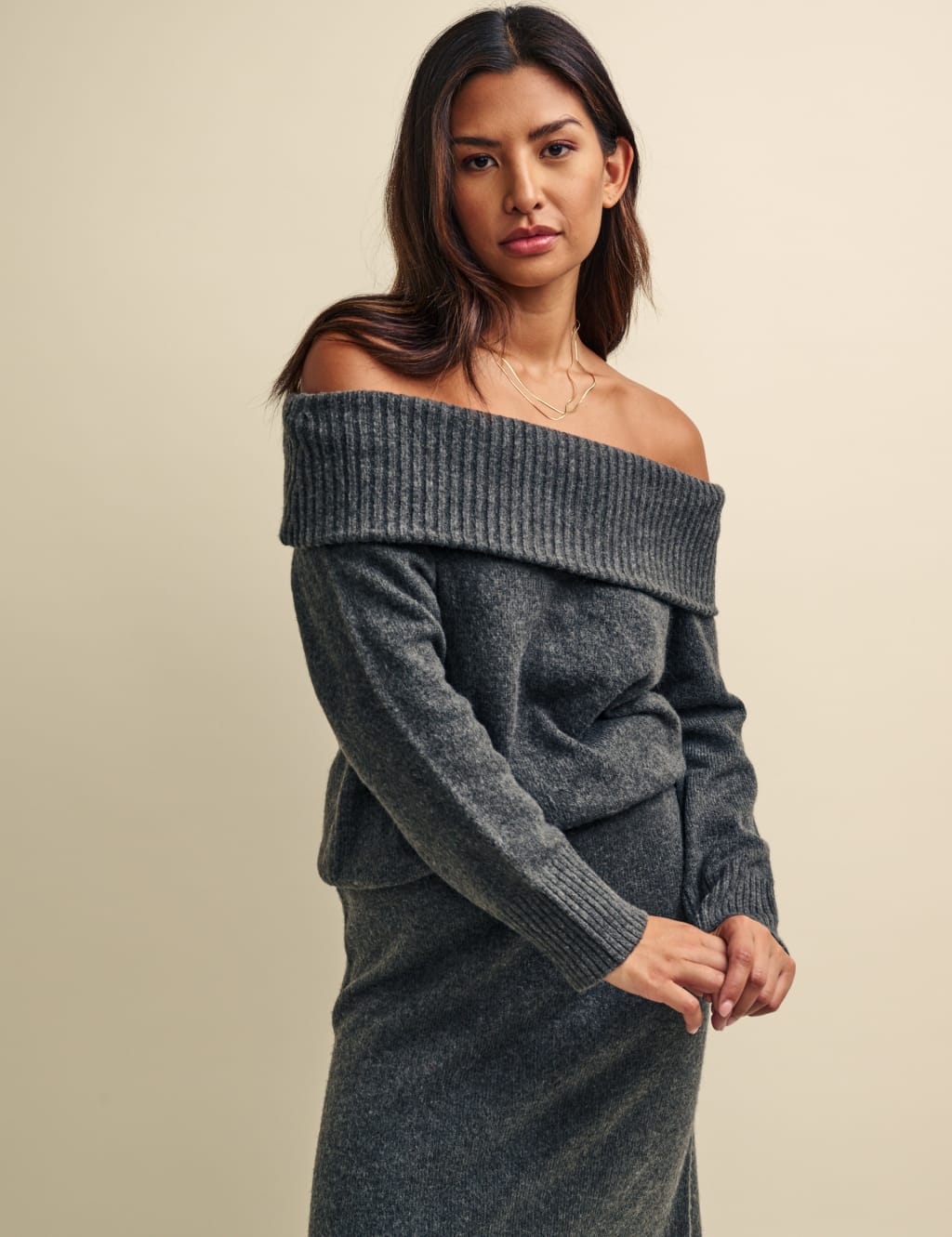 Bardot Neckline Relaxed Jumper with Wool Nobody s Child M S