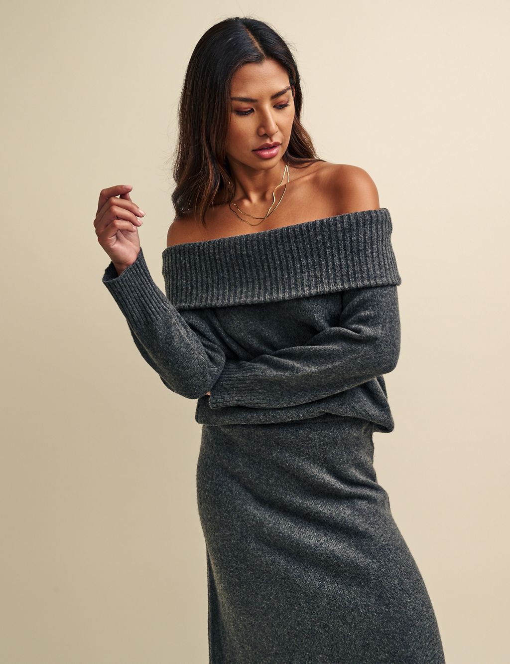 Bardot Neckline Relaxed Jumper with Wool | Nobody's Child | M&S