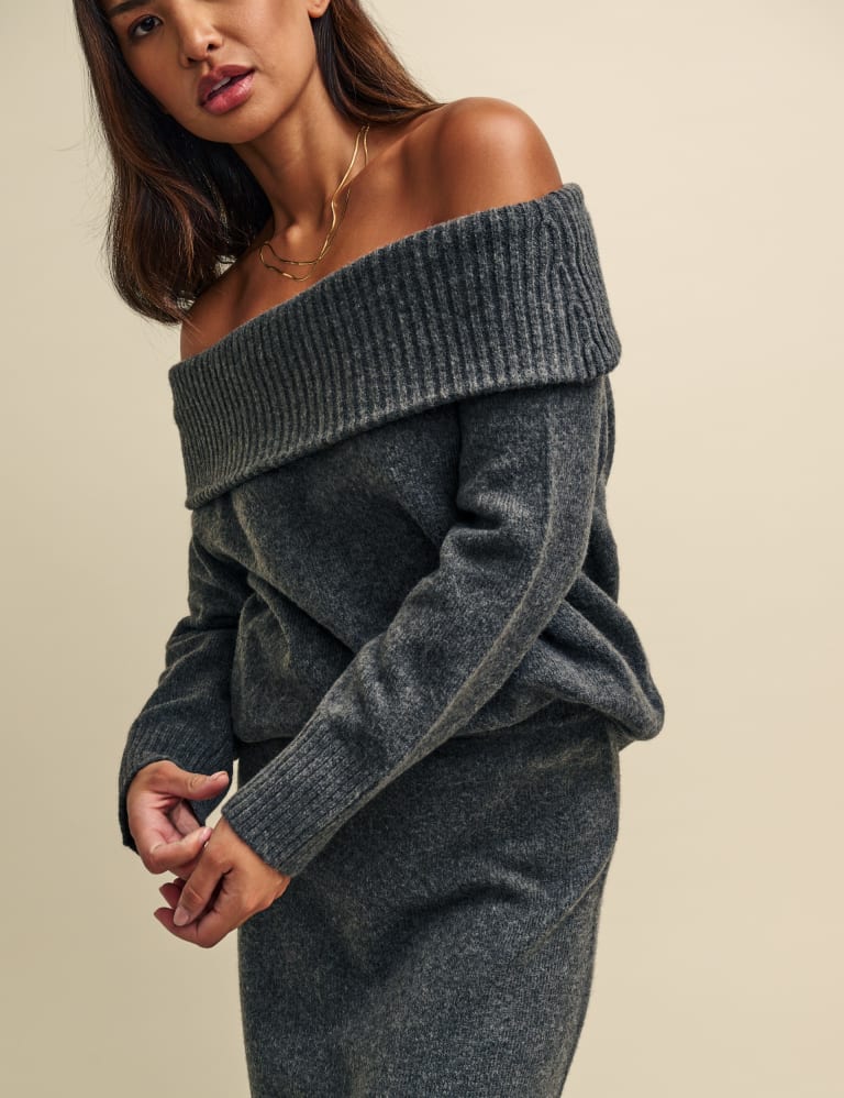 Bardot Neckline Relaxed Jumper with Wool