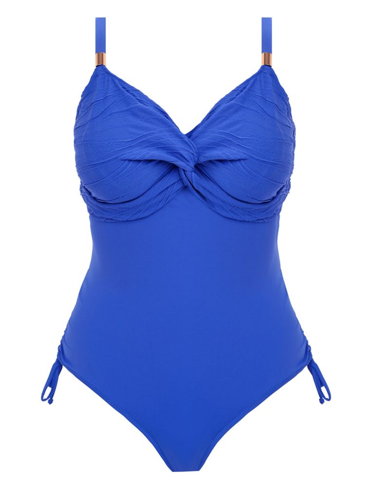 Halkidiki Swimsuit by Fantasie, Blue Floral, Plunge Swimsuit