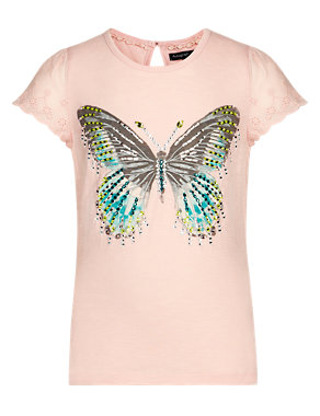 Bead Embellished Butterfly T-Shirt with Modal Image 2 of 4