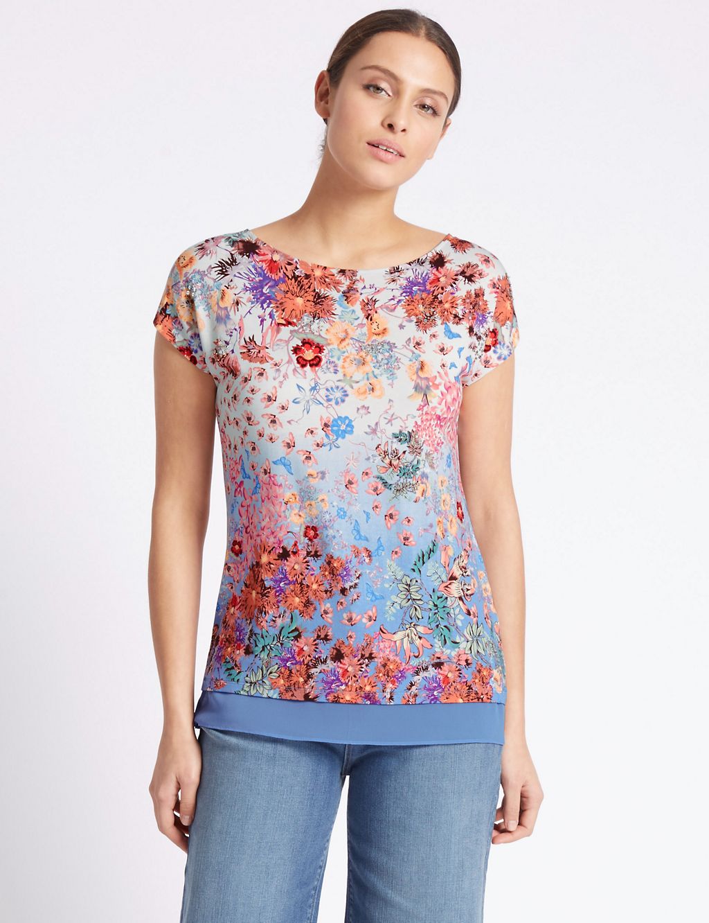 Beaded Floral Print Short Sleeve Tunic 3 of 4