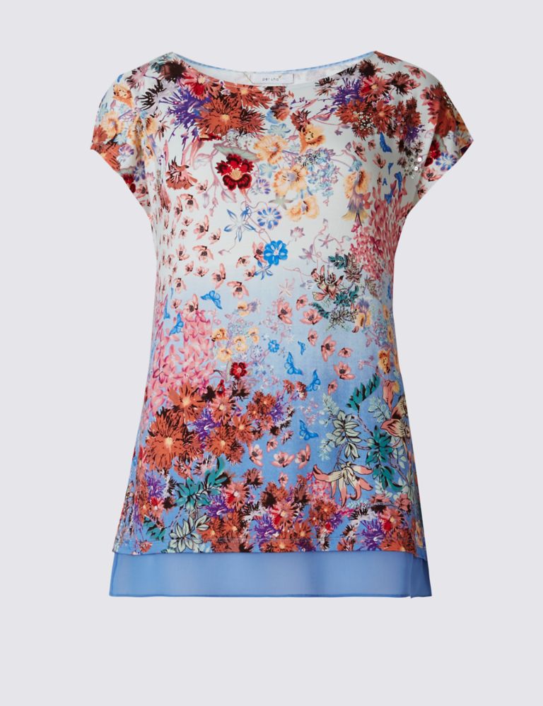 Beaded Floral Print Short Sleeve Tunic 2 of 4