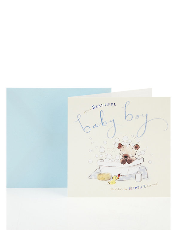 Bear & Bird Baby Boy Greetings Card Image 1 of 2