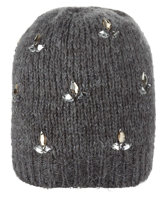 Bejewelled Knitted Beanie Hat Image 1 of 2