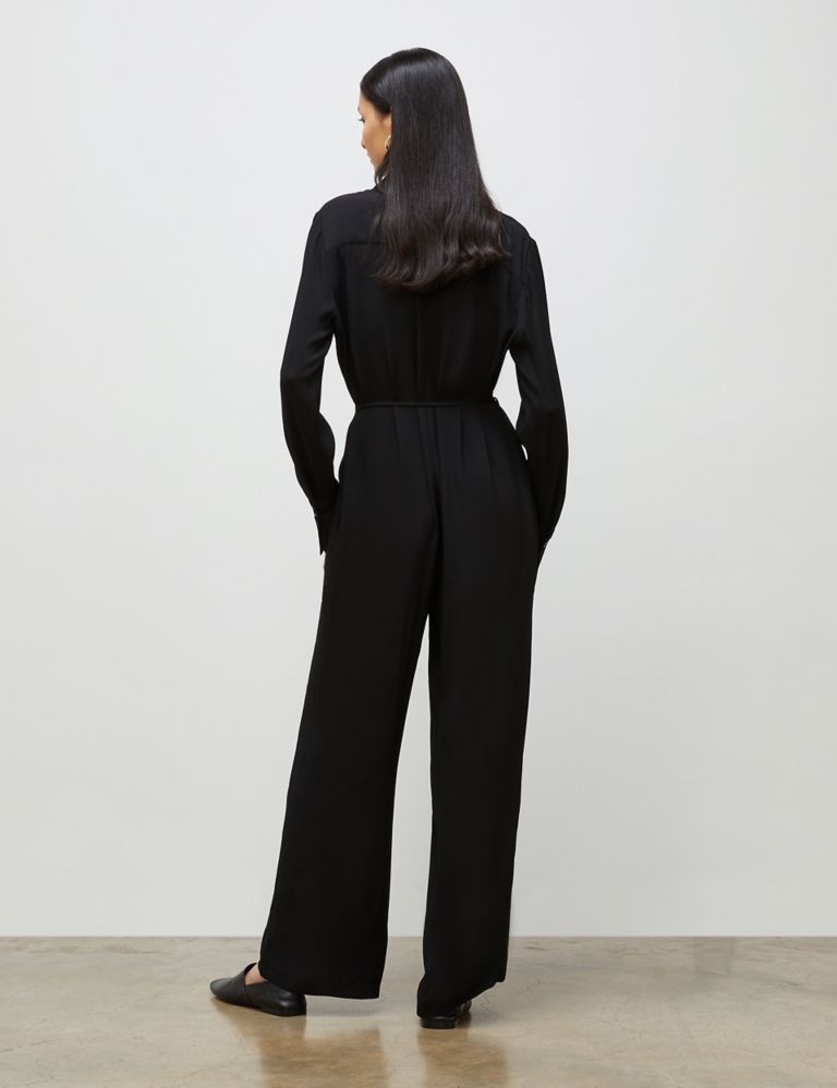 Belted Button Front Wide Leg Jumpsuit 4 of 4