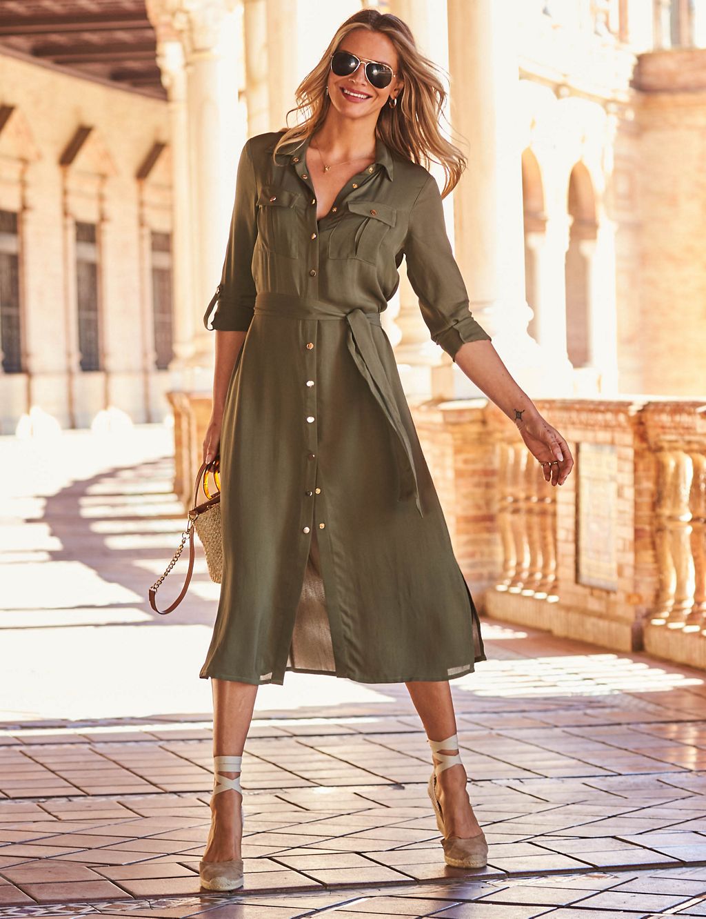 Belted Button Through Midi Shirt Dress 1 of 4