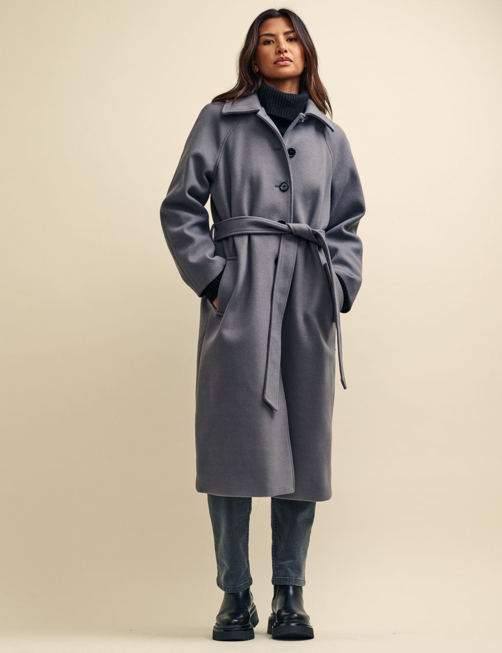 Belted Collared Longline Tailored Coat | Nobody's Child | M&S