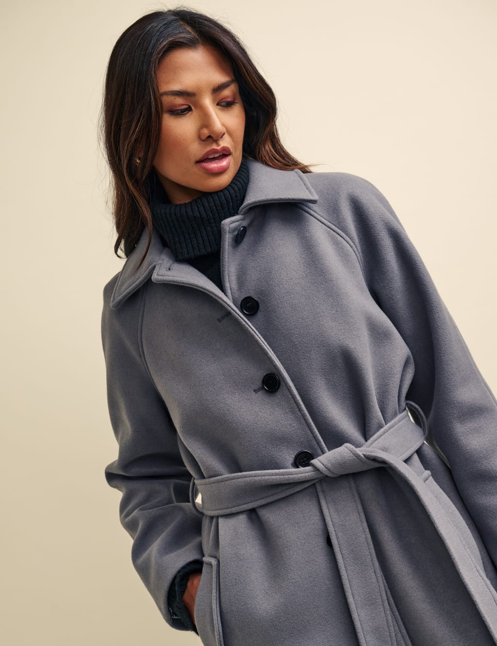 Belted Collared Longline Tailored Coat Nobody's Child M&S