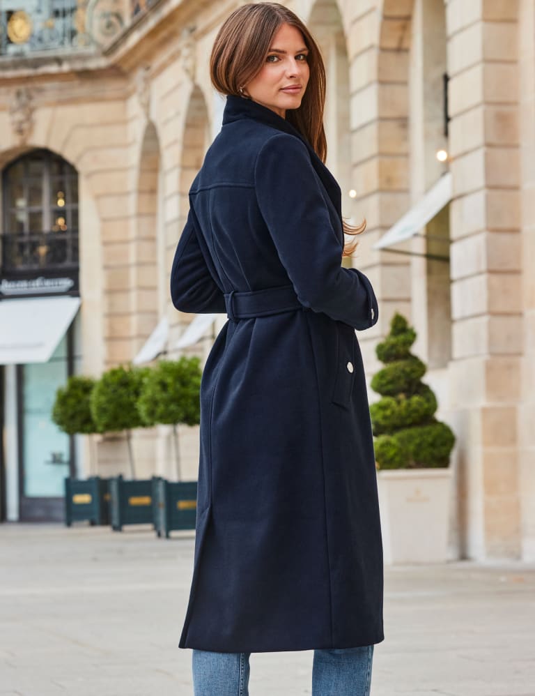 Belted Short Wrap Coat - Navy