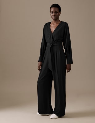 Long sleeve store belted jumpsuit