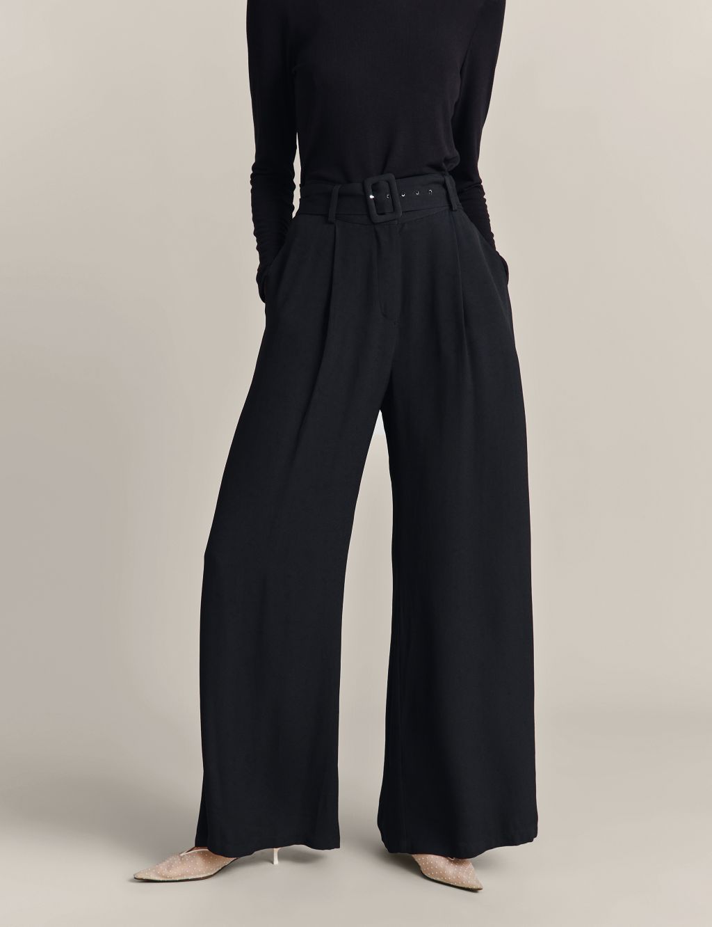 Belted Pleat Front Wide Leg Trousers | Ghost | M&S