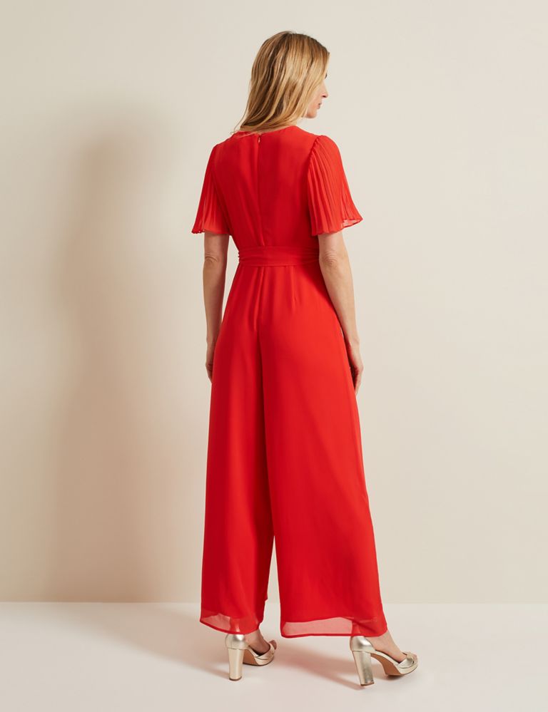 Belted Pleated Short Sleeve Wrap Jumpsuit 3 of 7