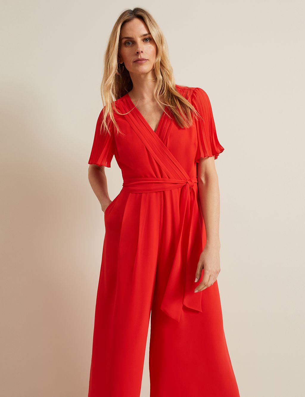 Belted Pleated Short Sleeve Wrap Jumpsuit 6 of 7