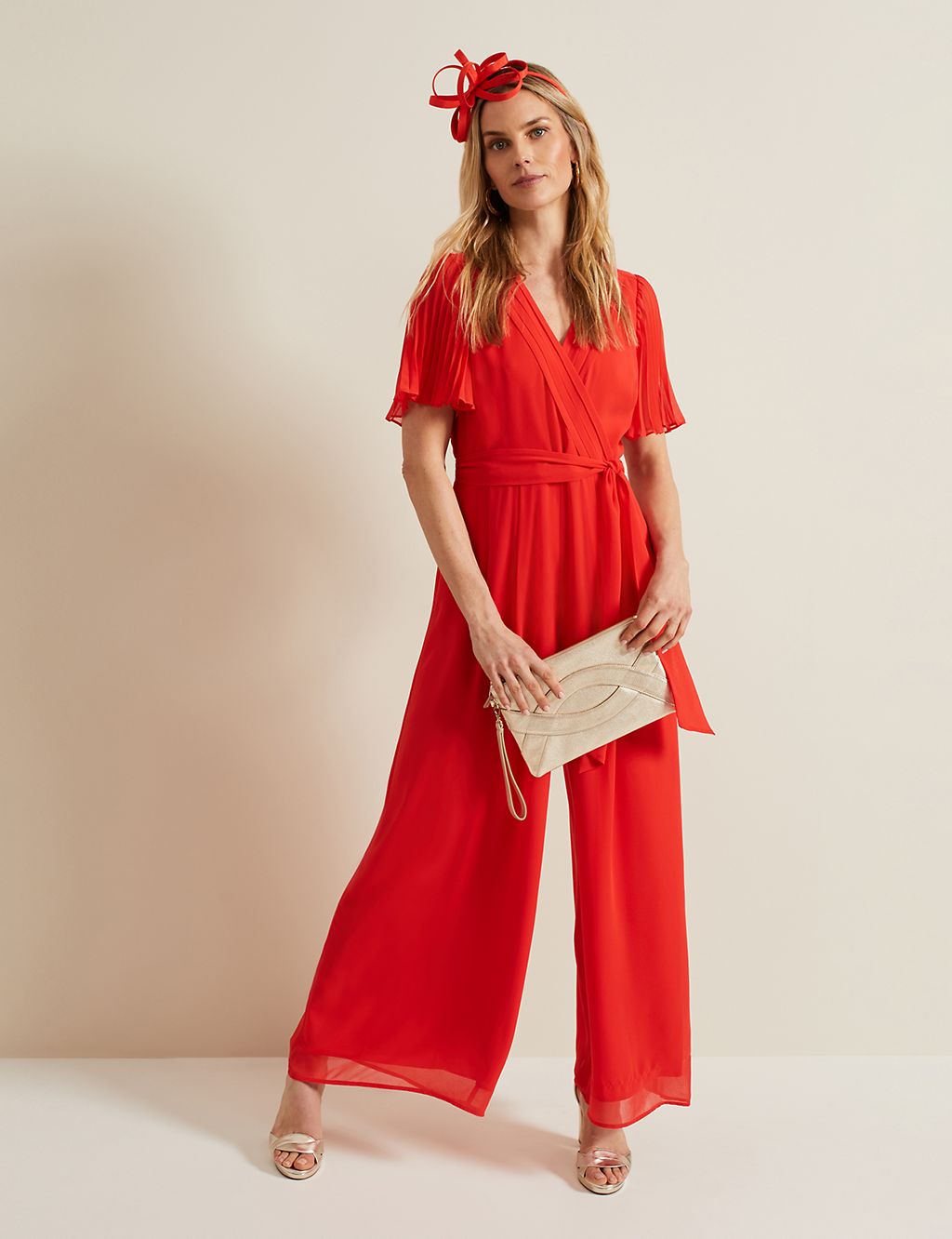 Belted Pleated Short Sleeve Wrap Jumpsuit 5 of 7
