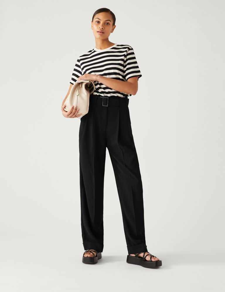 Belted Relaxed Straight Trousers | M&S Collection | M&S