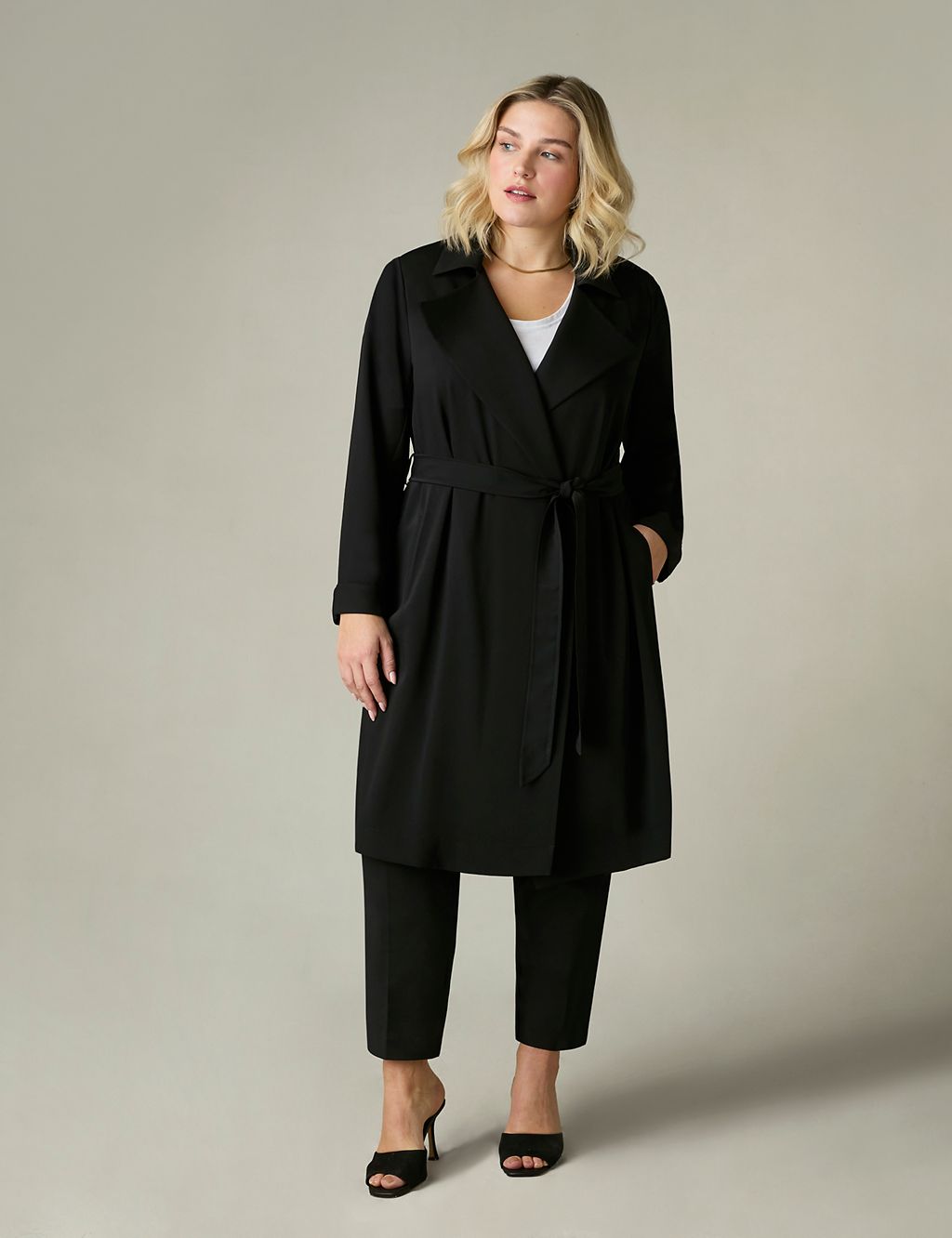 Belted Revere Collar Relaxed Tailored Coat 3 of 6