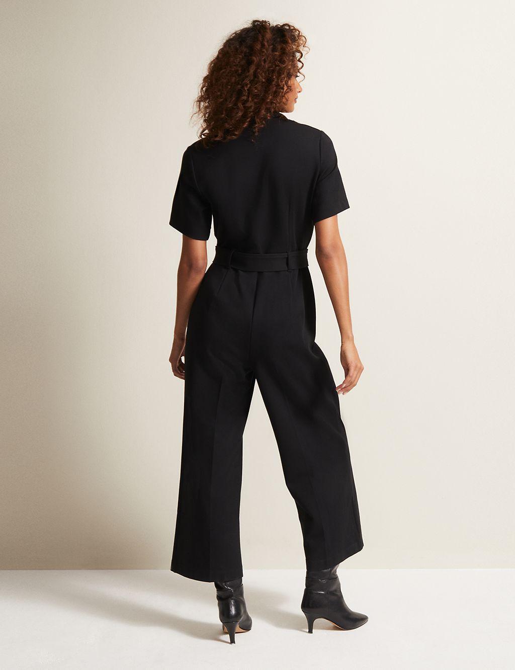 Belted Short Sleeve Cropped Jumpsuit 2 of 5