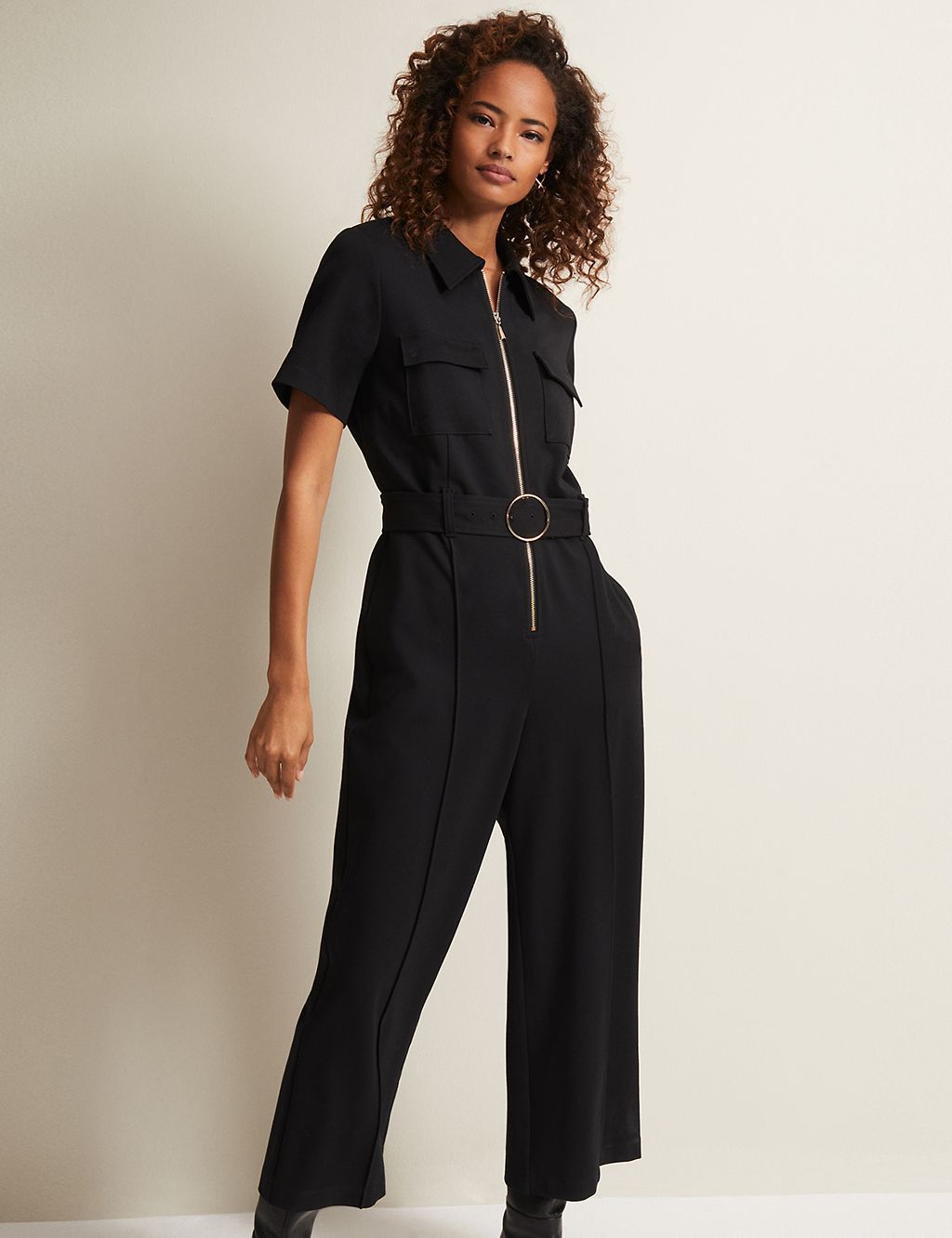 Belted Short Sleeve Cropped Jumpsuit 4 of 5