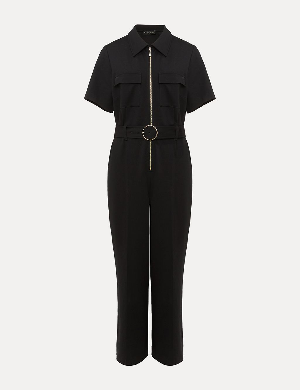 Belted Short Sleeve Cropped Jumpsuit 1 of 5
