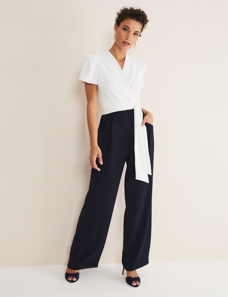 Belted Short Sleeve Wrap Wide Leg Jumpsuit Phase Eight M S