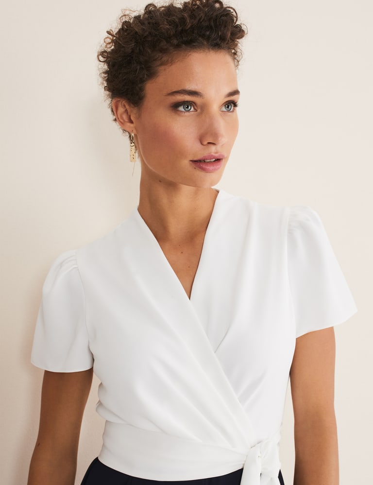 Short sleeve white wrap top hotsell