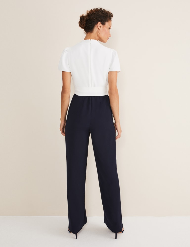 Belted Short Sleeve Wrap Wide Leg Jumpsuit 4 of 4