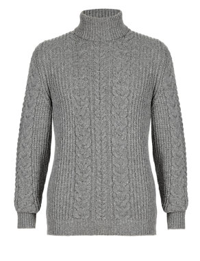 Best of British Pure Lambswool Chunky Cable Knit Roll Neck Jumper Image 2 of 3