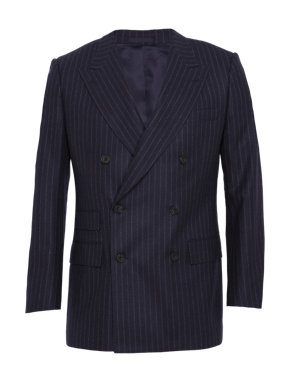 Best of British Pure Wool Double Breasted 2 Button Chalk Striped Jacket Image 2 of 8