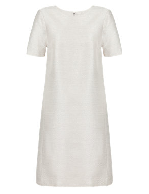 Best of British Wool Blend Textured Shimmer Shift Dress Image 2 of 5