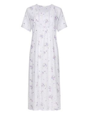 Bib Front Pintuck Floral Nightdress Image 2 of 4