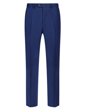 Big & Tall Blue Slim Fit Flat Front Trousers Image 2 of 3