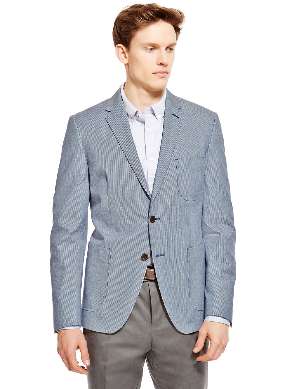 Big & Tall Cotton Rich Slim Fit Striped Jacket with Linen 3 of 9