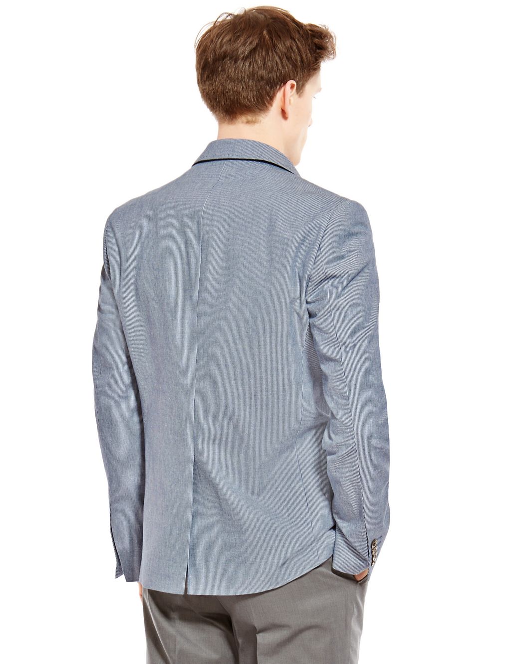 Big & Tall Cotton Rich Slim Fit Striped Jacket with Linen 2 of 9