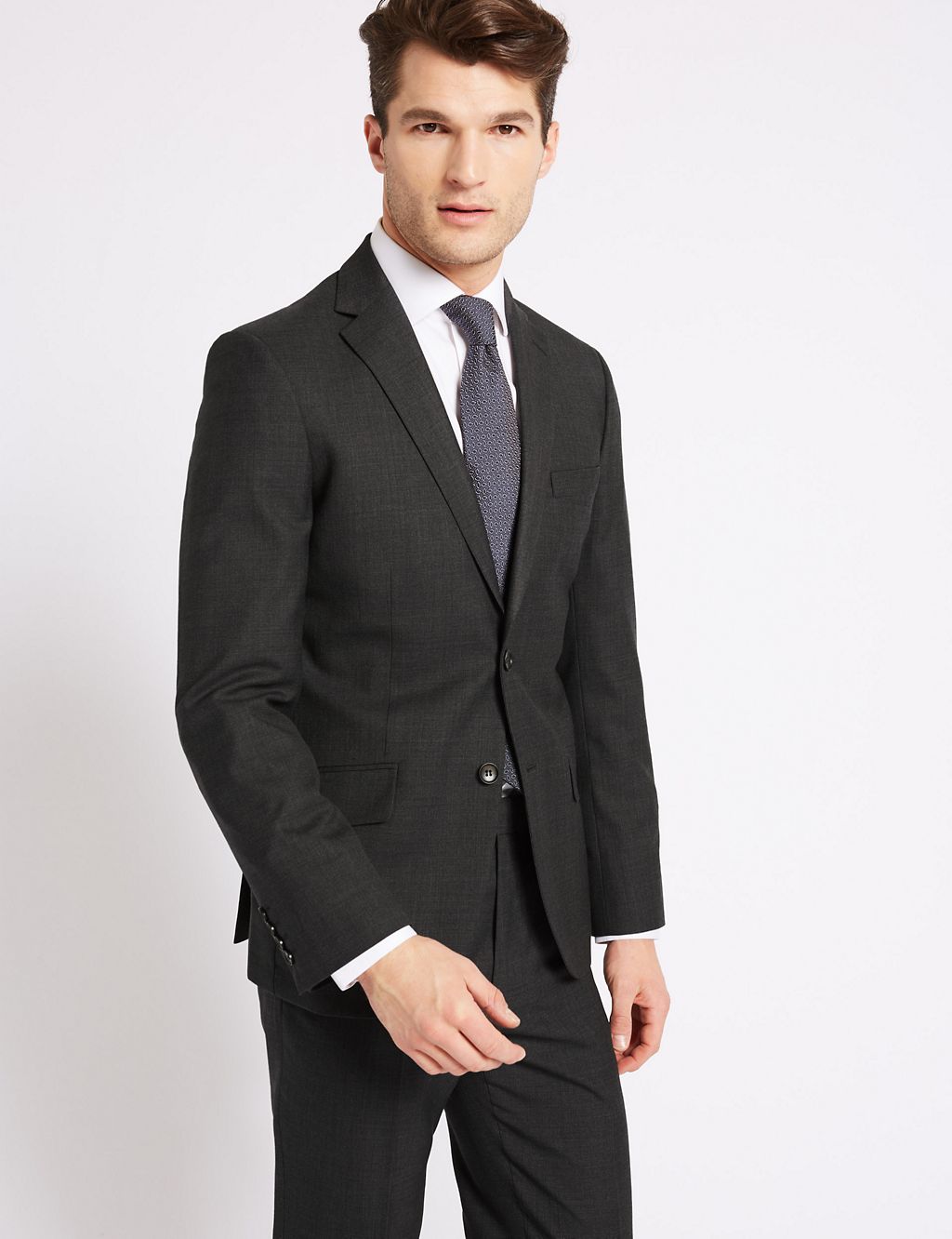 Big & Tall Grey Textured Tailored Fit Jacket 3 of 8