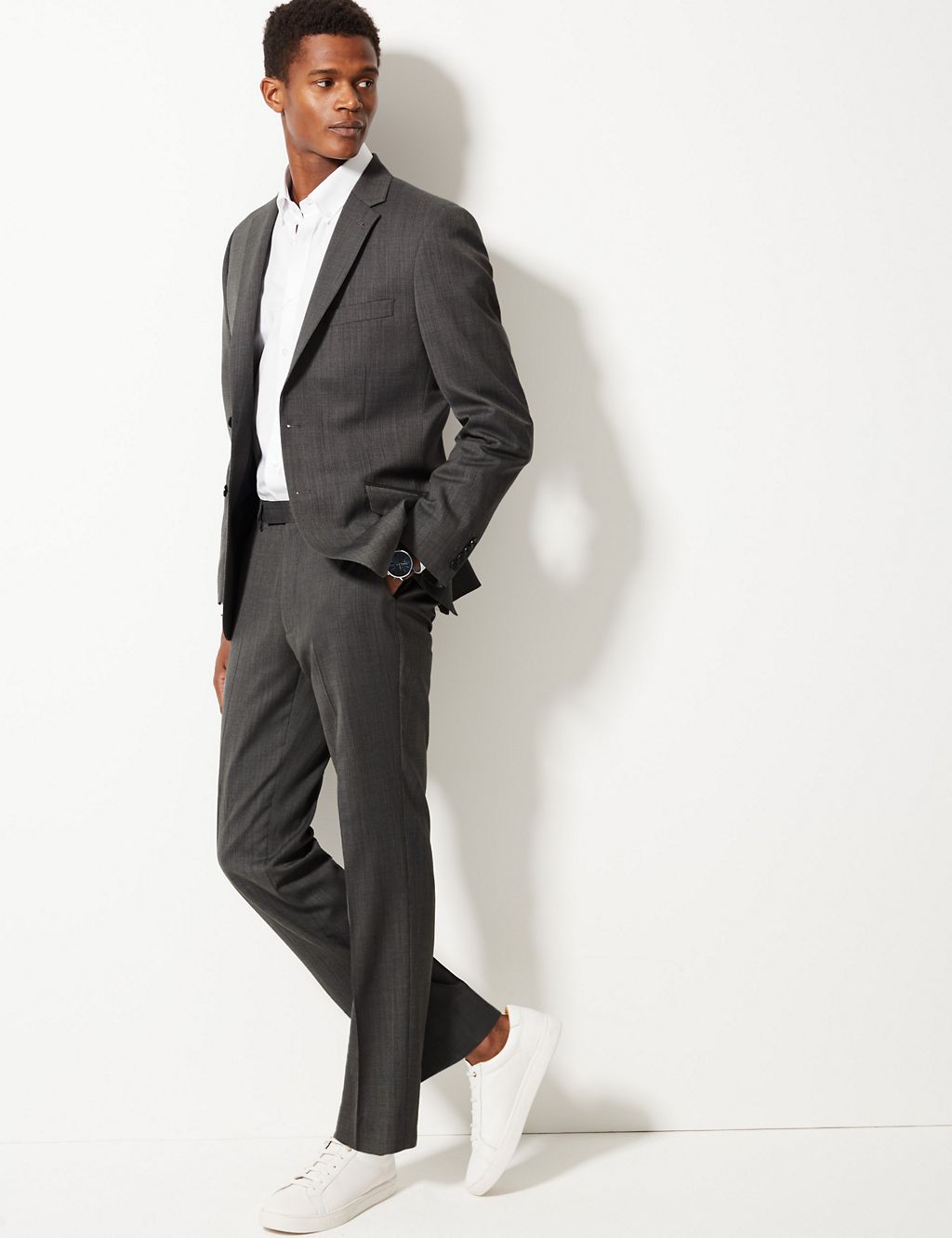 Big & Tall Grey Textured Tailored Fit Trousers 3 of 5