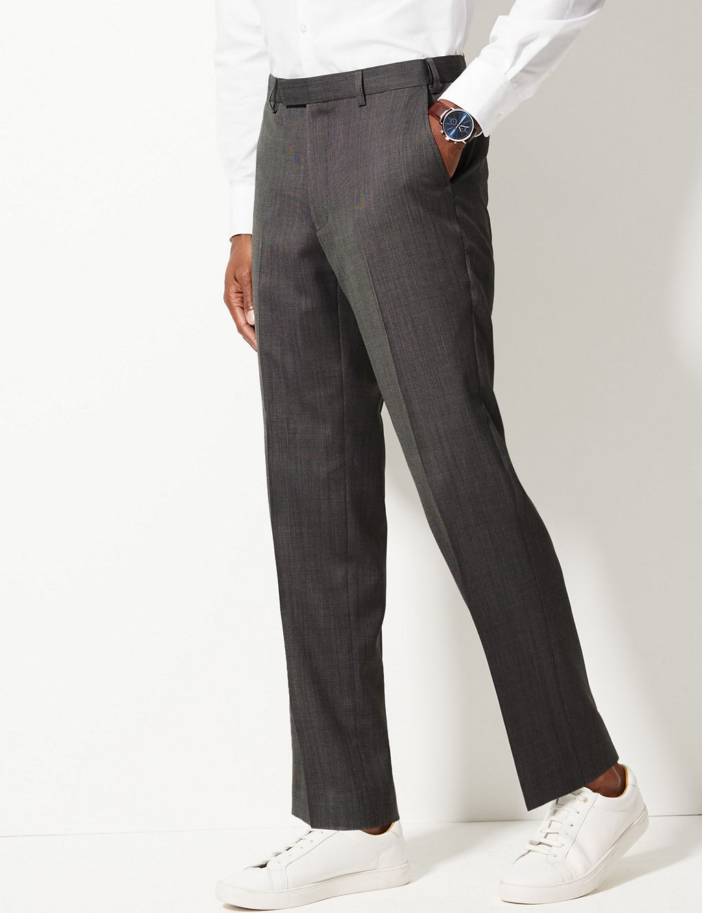 Big & Tall Grey Textured Tailored Fit Trousers 2 of 5