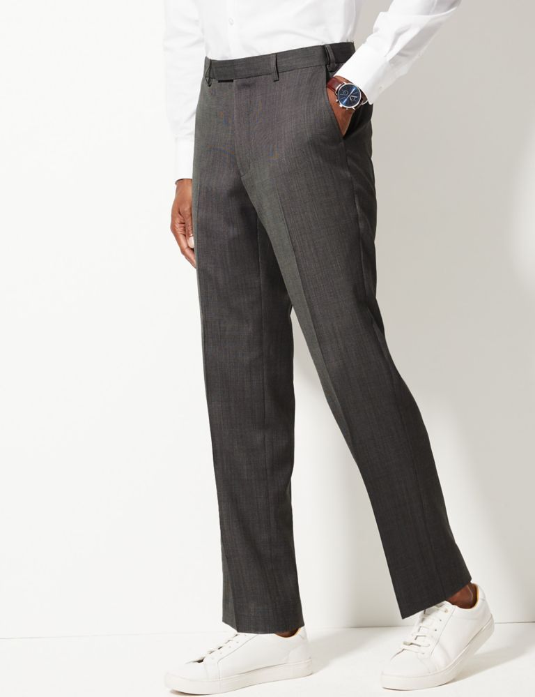 Big & Tall Grey Textured Tailored Fit Trousers 3 of 5