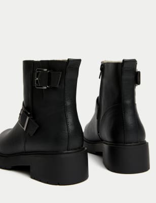 Black flat hot sale biker boots