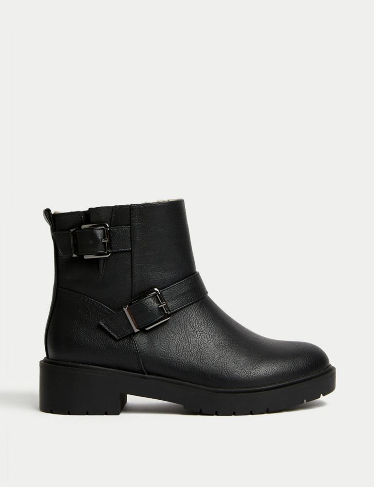 Biker Buckle Flat Round Toe Ankle Boots | M&S Collection | M&S