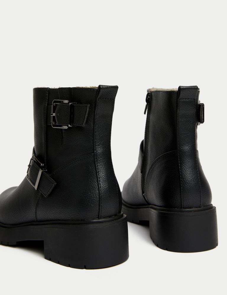 Biker Buckle Flat Round Toe Ankle Boots | M&S Collection | M&S