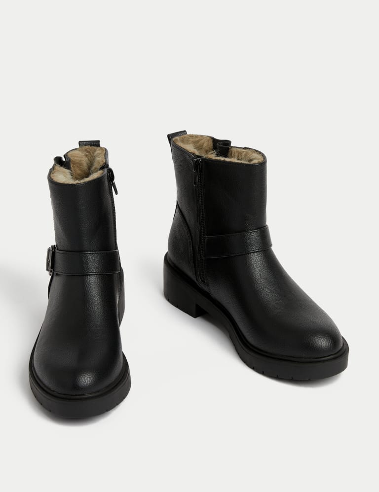 Biker Buckle Flat Round Toe Ankle Boots M S Collection M S