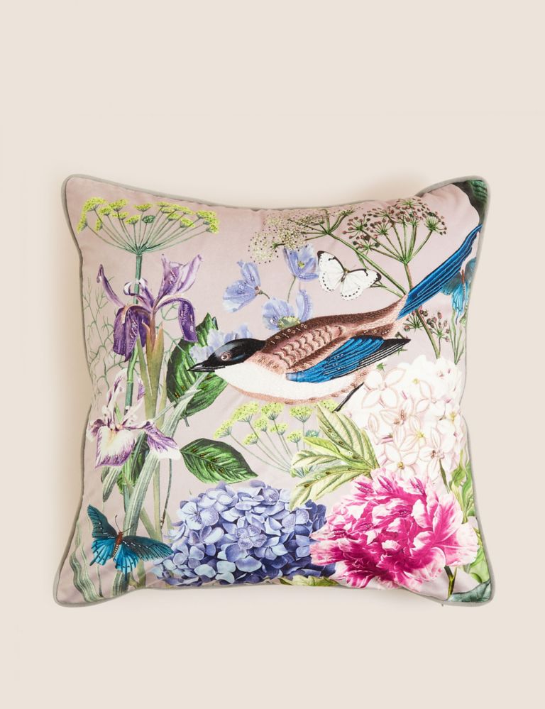 Bird Floral Embellished Cushion 1 of 5