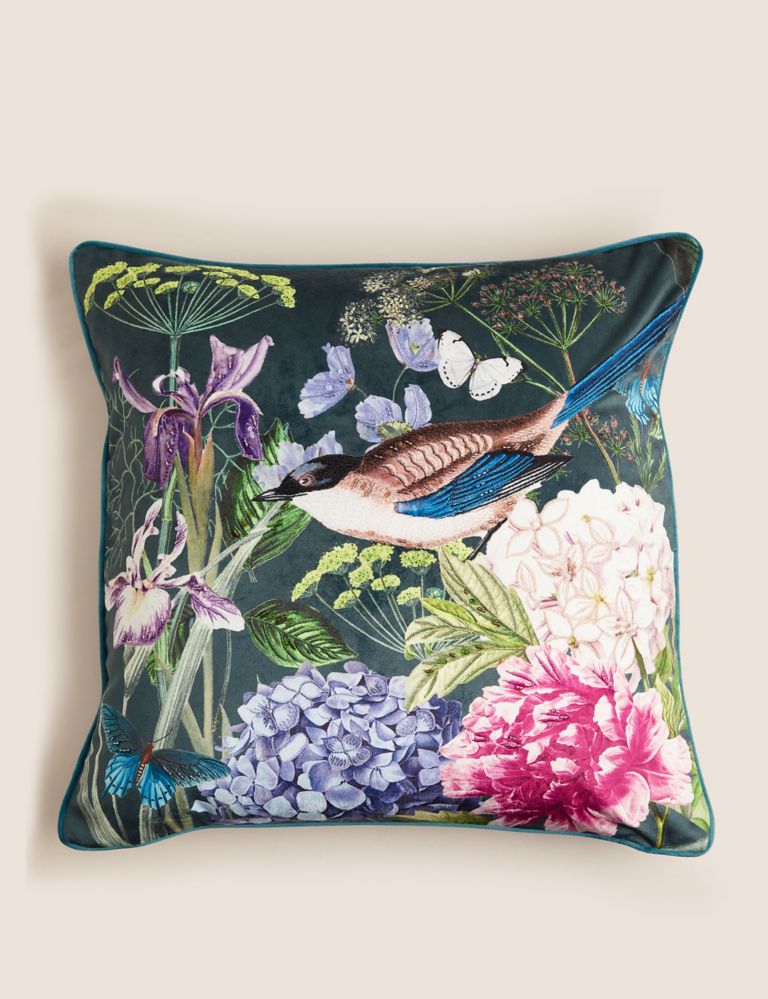 Bird Floral Embellished Cushion 1 of 7