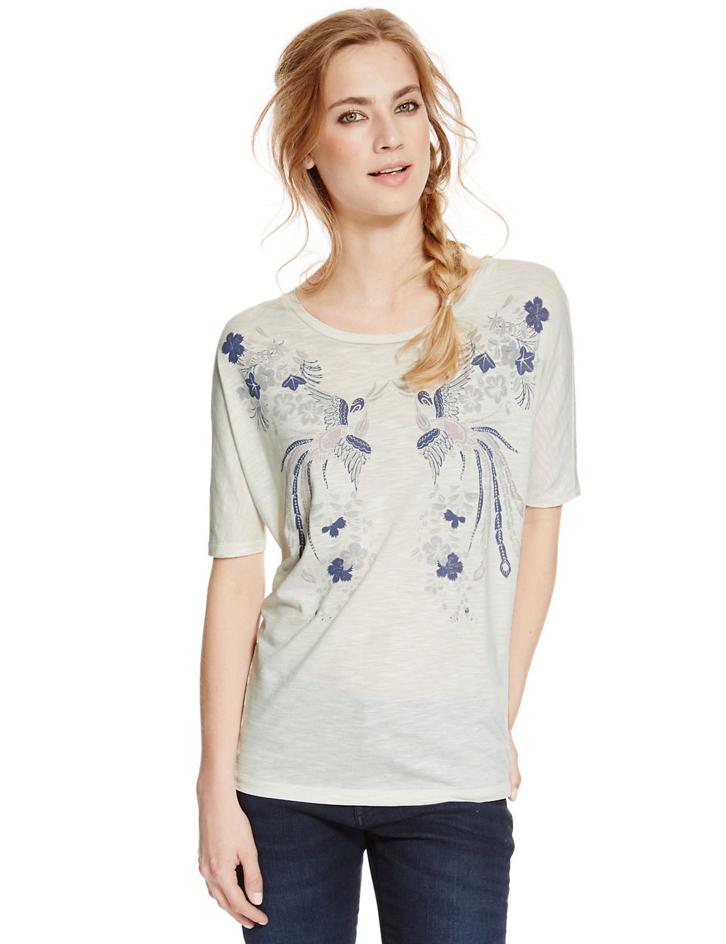 Bird Placement Print T-Shirt with Modal 2 of 4