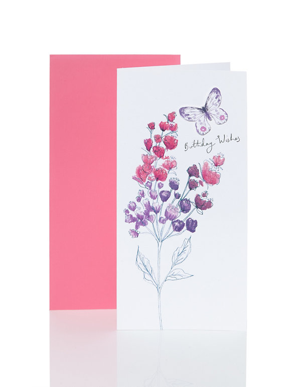 Birthday Wishes Flower & Butterfly Card Image 1 of 2