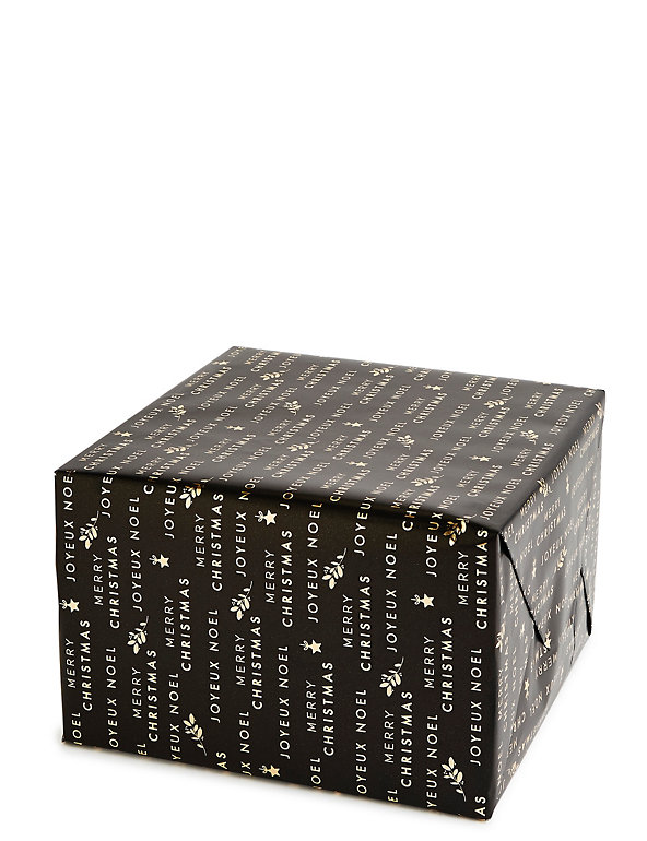 Black & Gold Text Christmas Wrapping Paper 3m Image 1 of 2